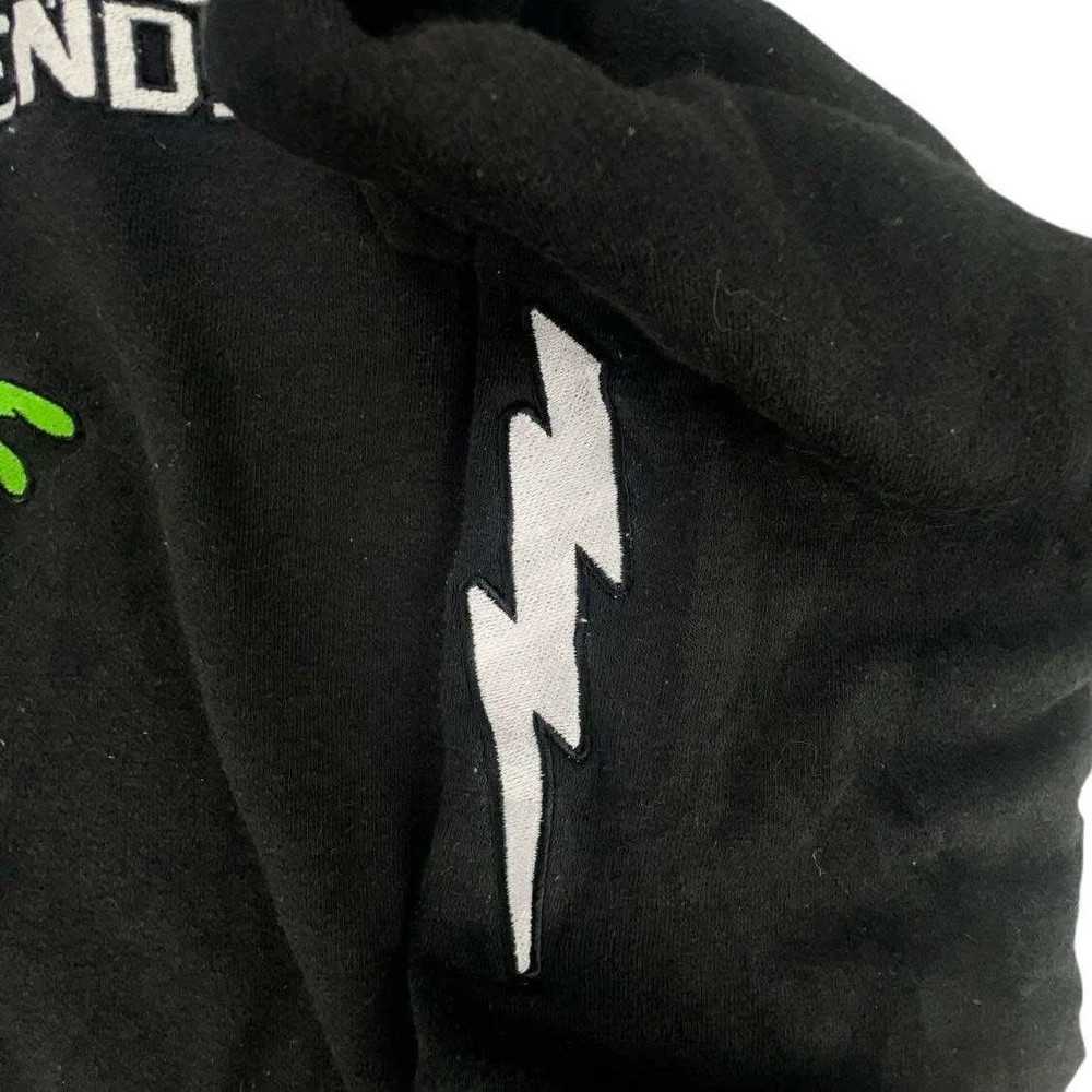 Y2K Be Cautious of Friends Hoodie Pullover Black Graphic Print Lightning Bolt XS